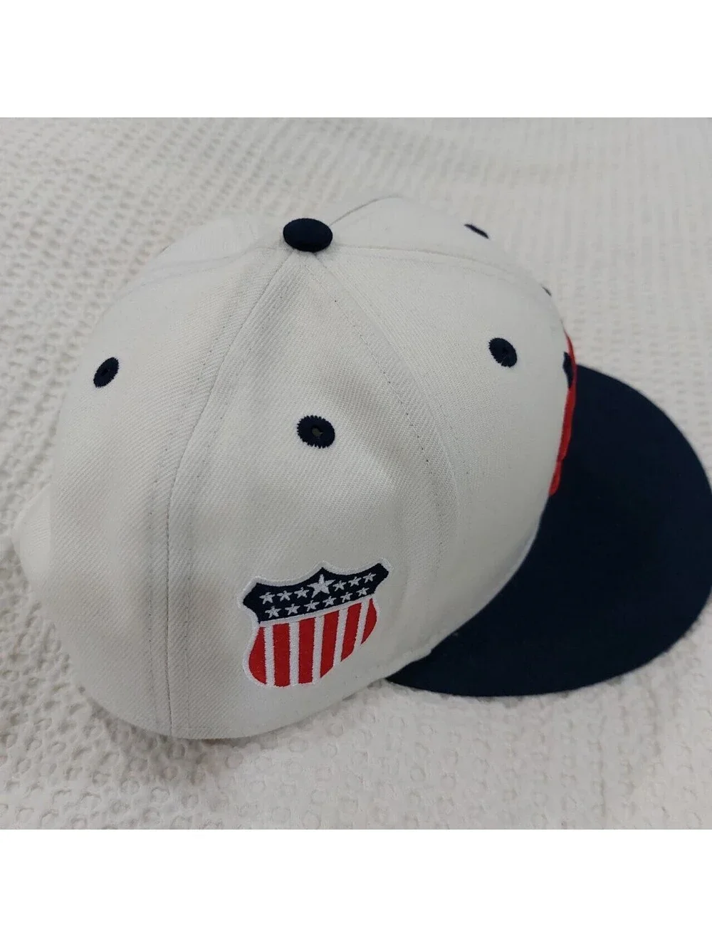 Rings & Crowns Hat Cap Snap Back White Blue USA United States Logo Mens